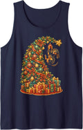 Christmas Dachshund Decorating Tree Funny Holiday Dog Sleeveless Tank Top - Navy Blue