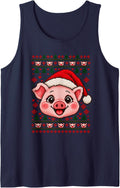 Happy Pig Christmas Santa Hat Sweater Men Women Sleeveless Tank Top - Navy Blue