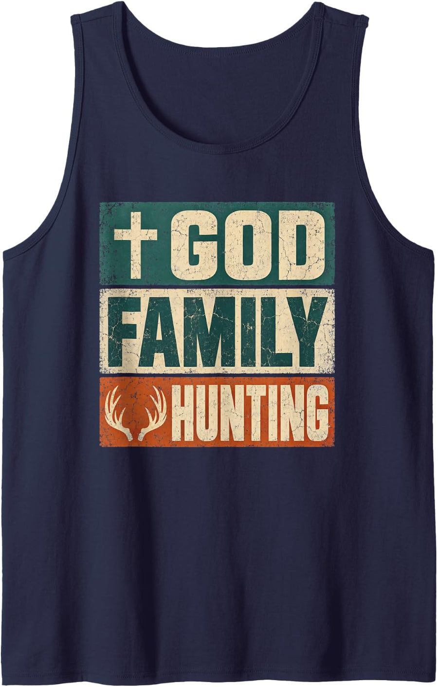 God Family Hunting Christian Deer Hunter Vintage Sleeveless Tank Top - Navy Blue