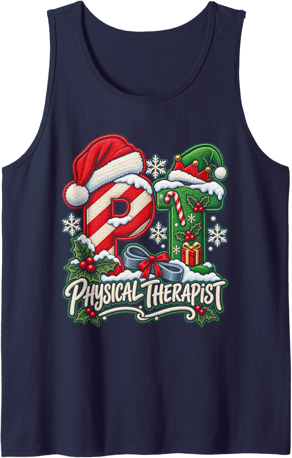 Physical Therapist Christmas PT Healthcare Worker Sleeveless Tank Top - Navy Blue