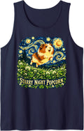 Starry Night Popcorn Whimsical Art Sleeveless Tank Top - Navy Blue