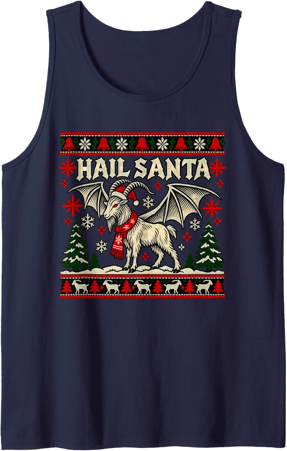 Hail Santa Winter Solstice Yule Pagan Christmas Gothic Sleeveless Tank Top - Navy Blue