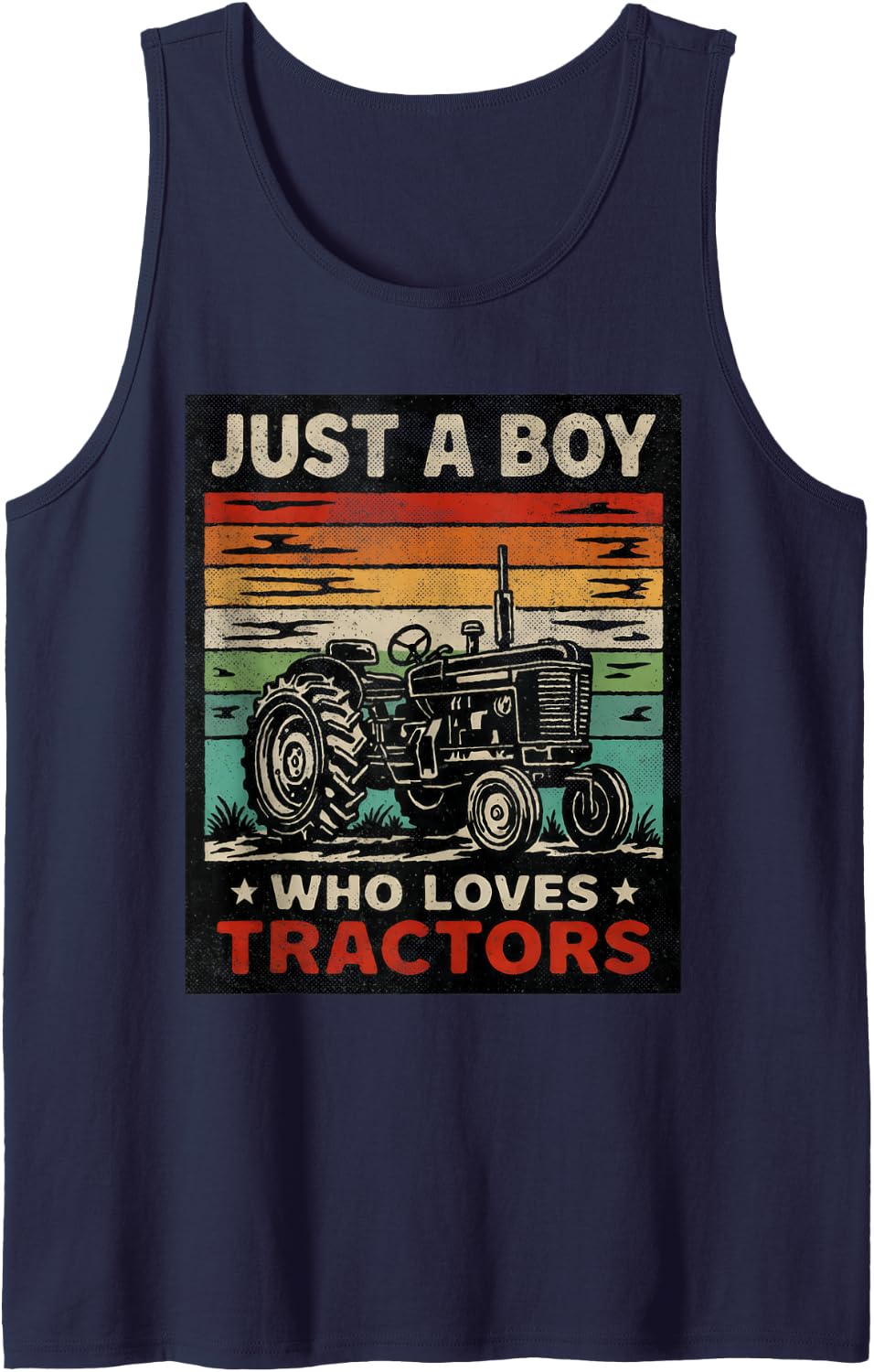 Just A Boy Who Loves Tractors Vintage Country Life Sleeveless Tank Top - Navy Blue