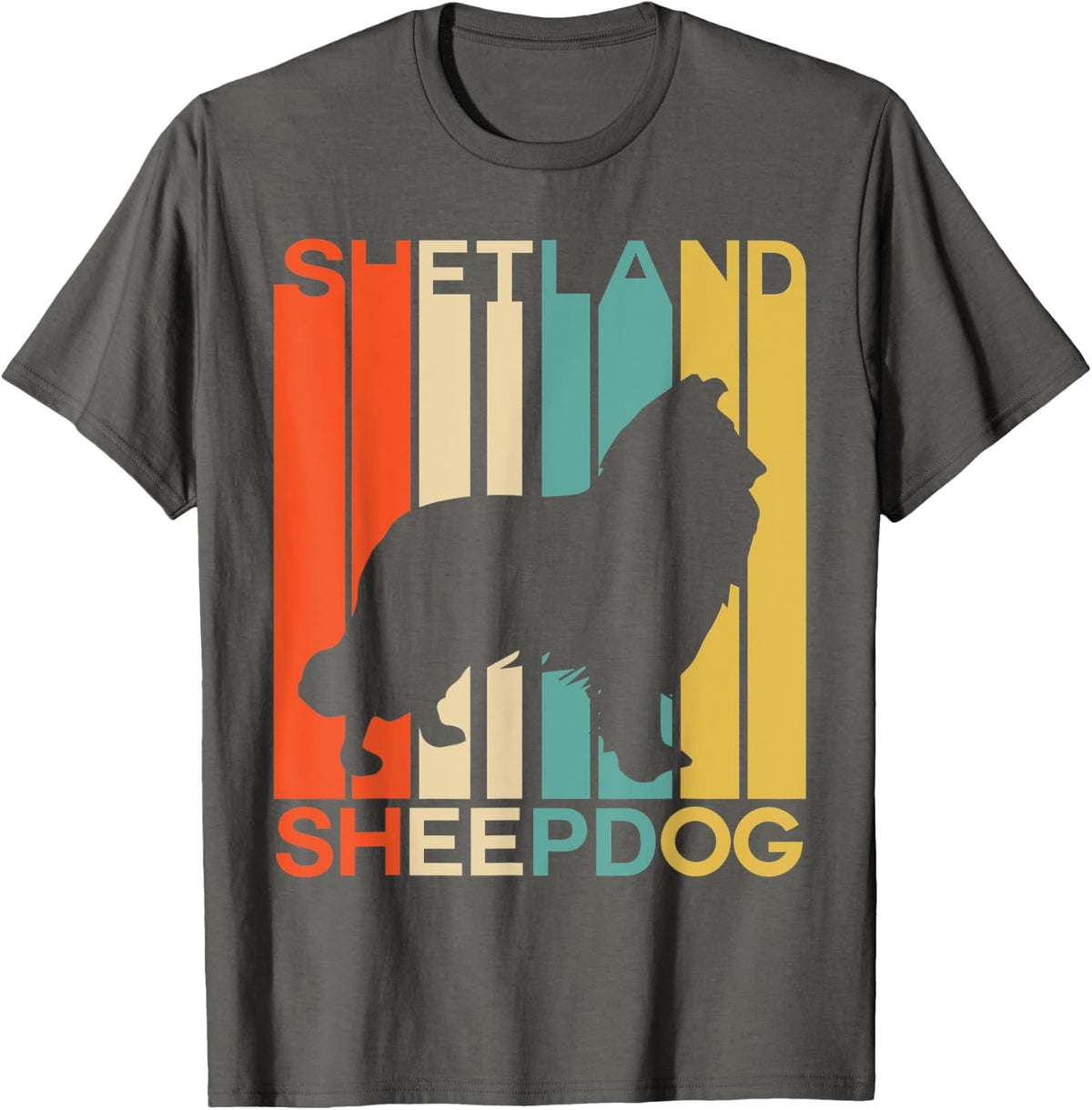 Vintage Shetland Sheepdog Sheltie Silhouette Dog Lover Dog Men Women T-Shirt - Asphalt Grey