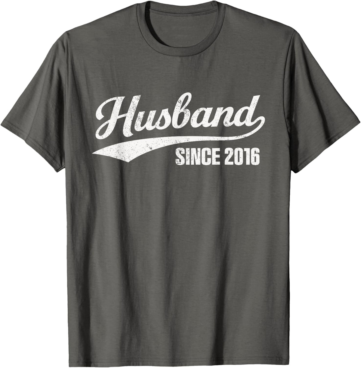 Retro Distressed Husband Since 2016 10th Wedding Anniversary T-Shirt - Asphalt Grey