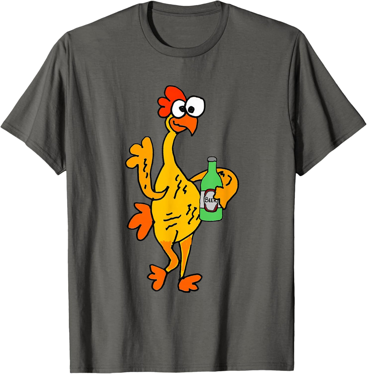 SmileteesFunny Cute Rubber Chicken Drinking Beer T-shirt T-Shirt - Asphalt Grey