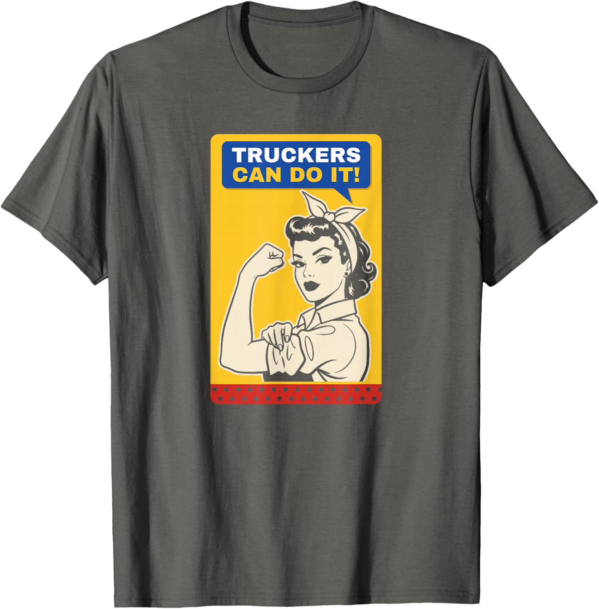 Female Trucker Retro Strong Woman Gift for Her T-Shirt - Asphalt Grey