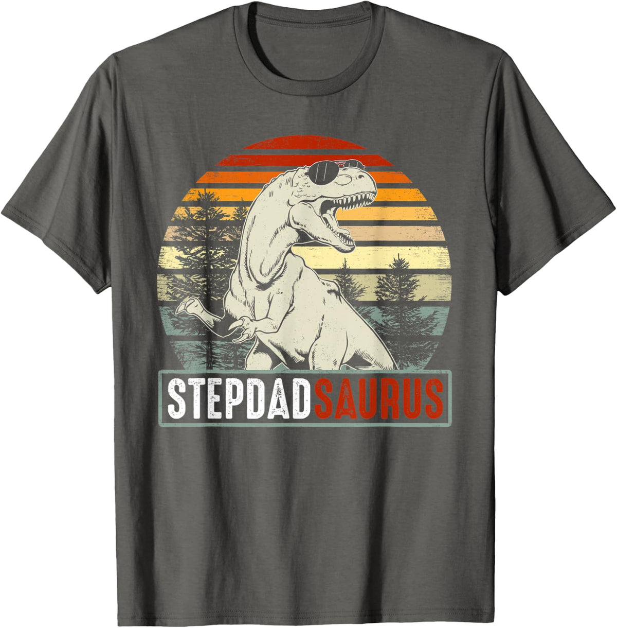 Vintage Stepdadsaurus Stepdad Saurus Dinosaur Fathers Day T-Shirt - Asphalt Grey