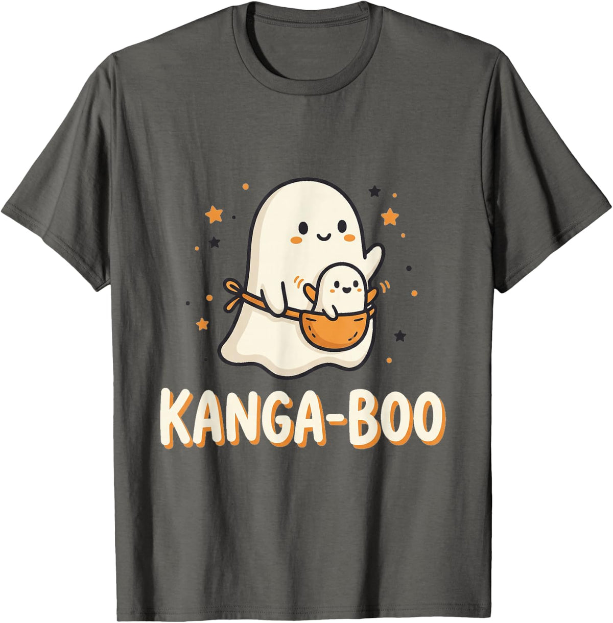 Cute Kawaii Mama Ghost Baby Ghost Halloween Pun Stars Design T-Shirt - Asphalt Grey
