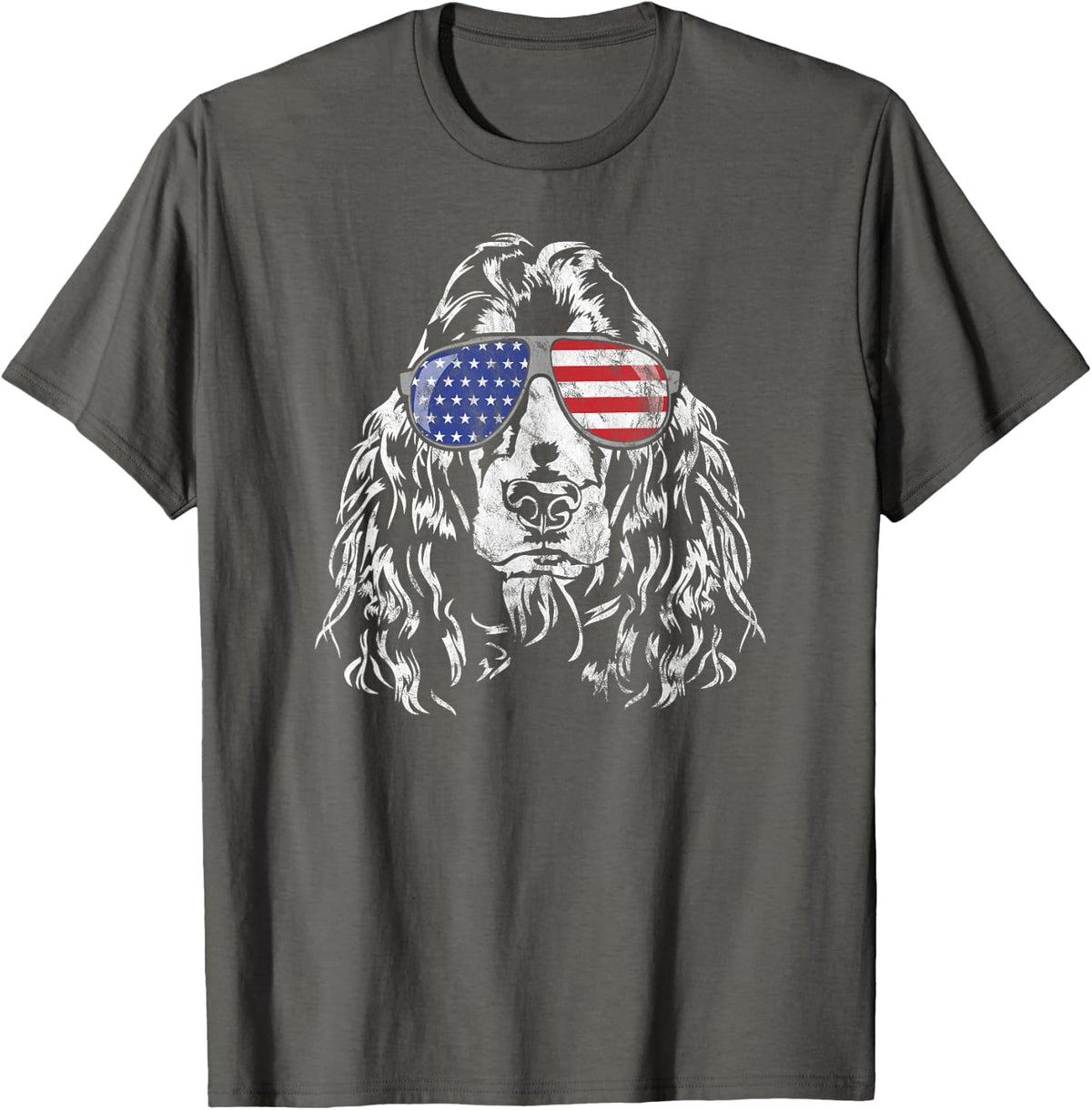 Funny Proud Cocker Spaniel America Flag T-Shirt dog gift Tee - Asphalt Grey