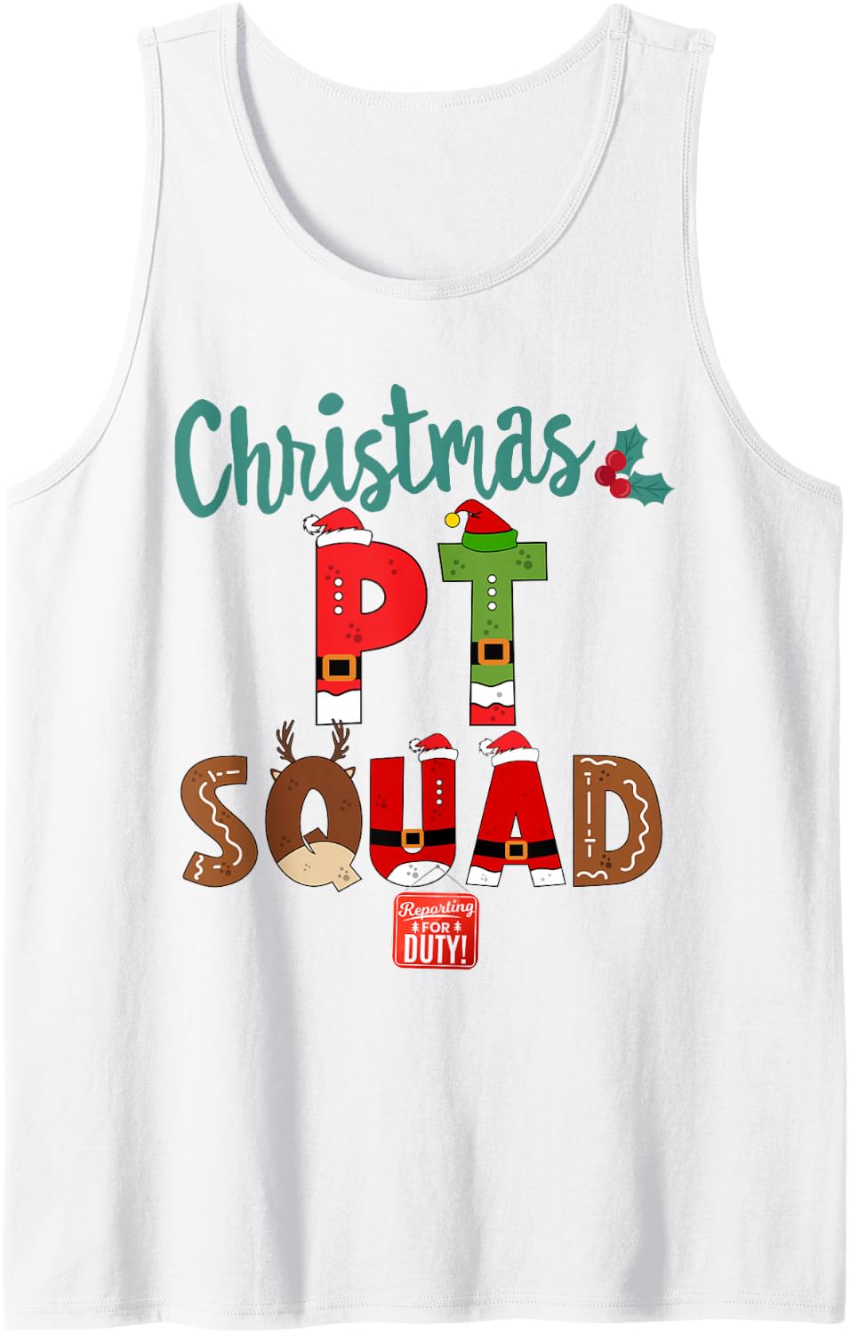 Christmas Physical Therapist PT Squad Tech & Aide Assistant Sleeveless Tank Top - White