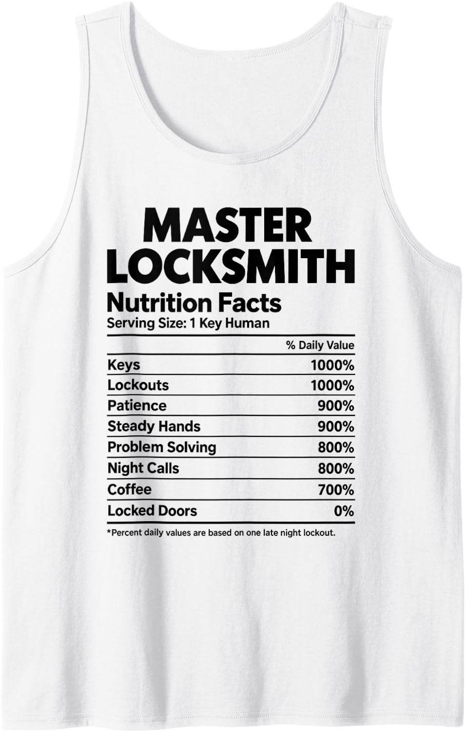 Master Locksmith Nutrition Facts Locksmith Sleeveless Tank Top - White