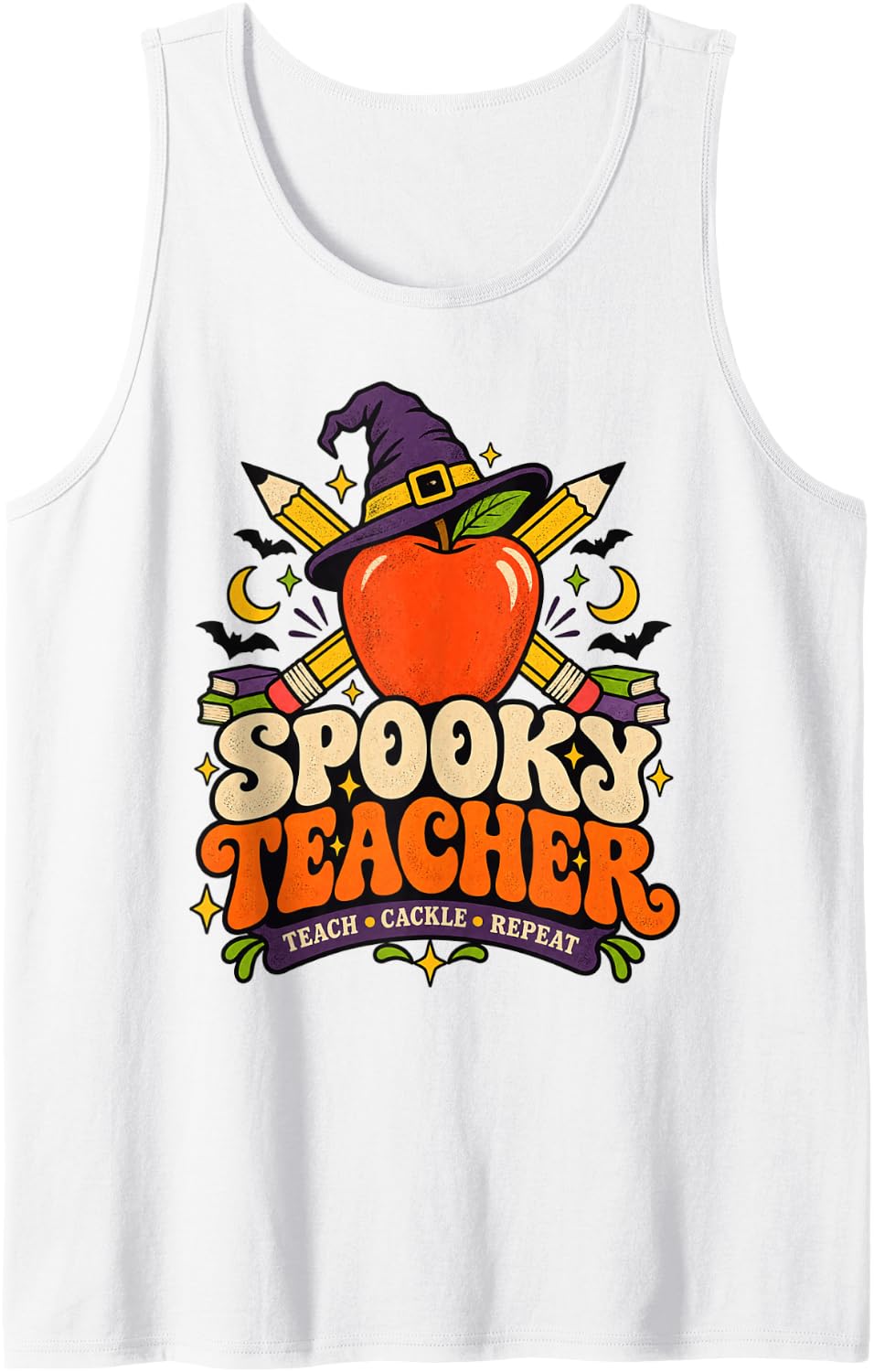 Spooky Teacher Halloween Witch Vibes Teaching Gifts Sleeveless Tank Top - White