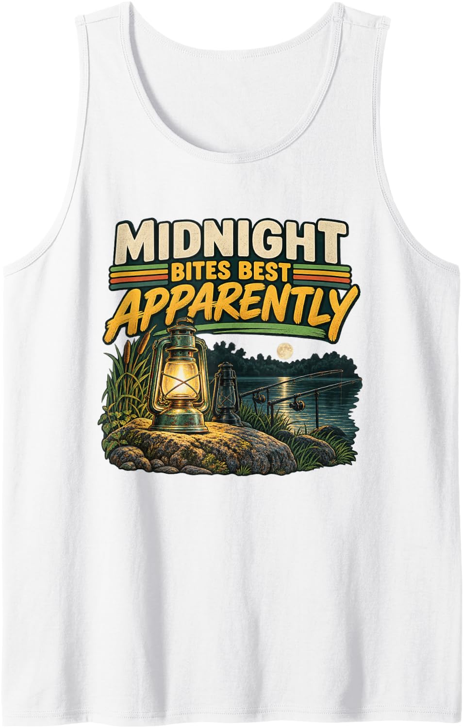 Midnight Bites Best Apparently Catfish Fishing Graphic Sleeveless Tank Top - White