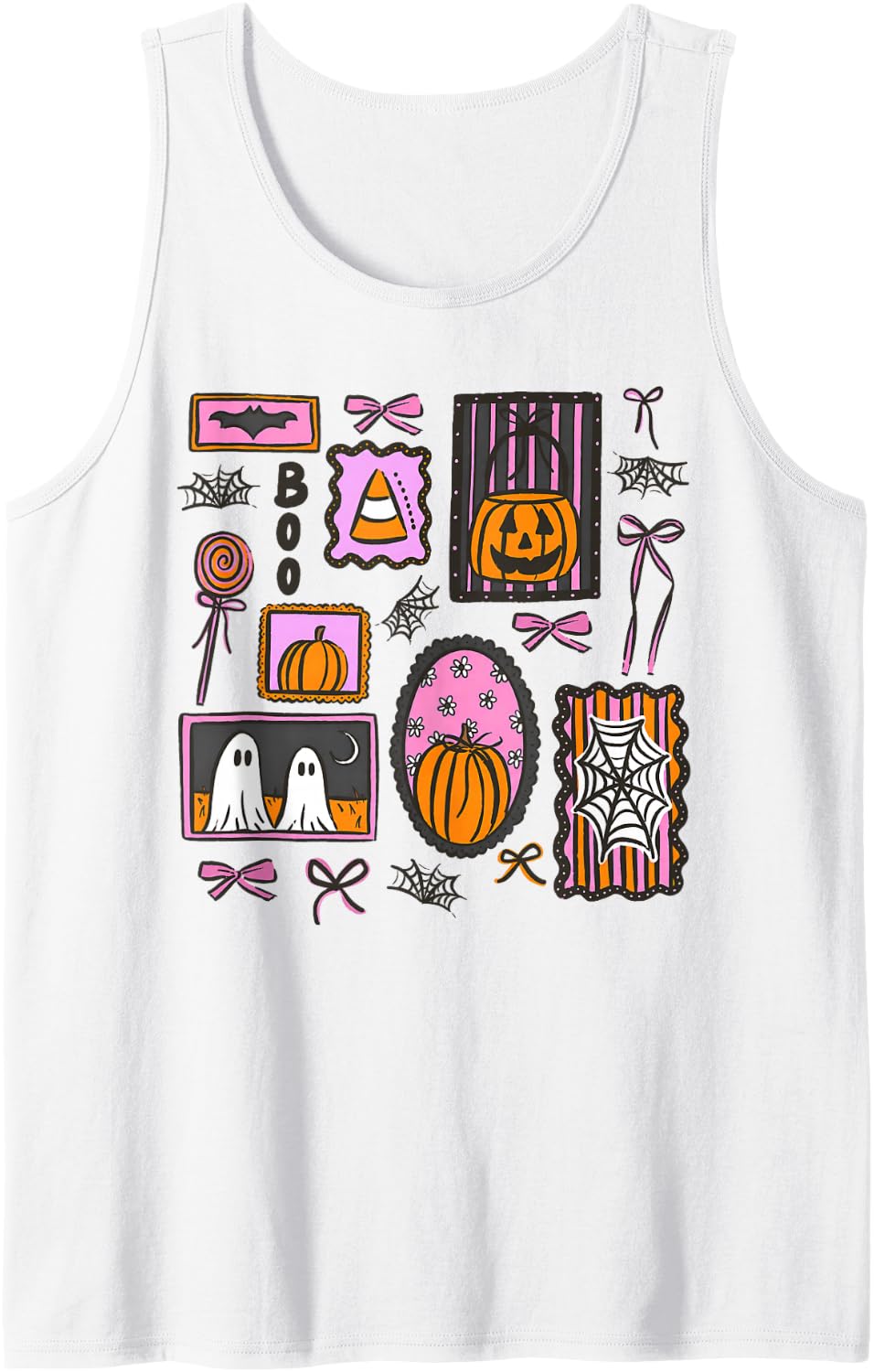 Jack O Lantern Ghost Trick Or Treat Halloween Spooky Season Sleeveless Tank Top - White