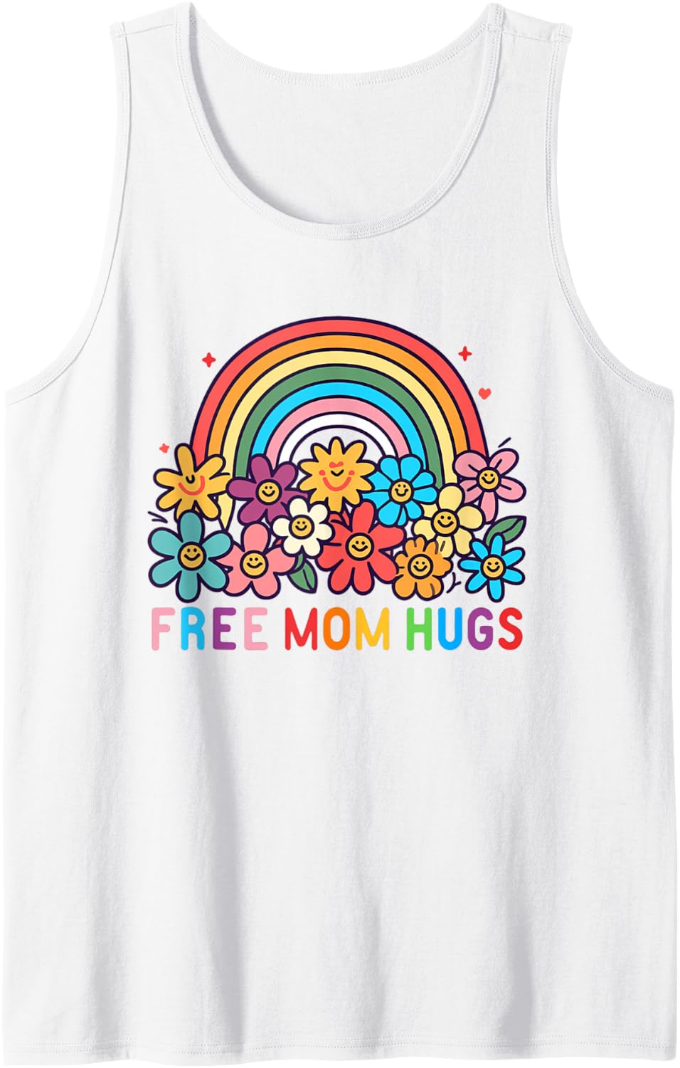 Retro Flowers Free Mom Hugs Rainbow Gay Pride Equality Tank Top - White