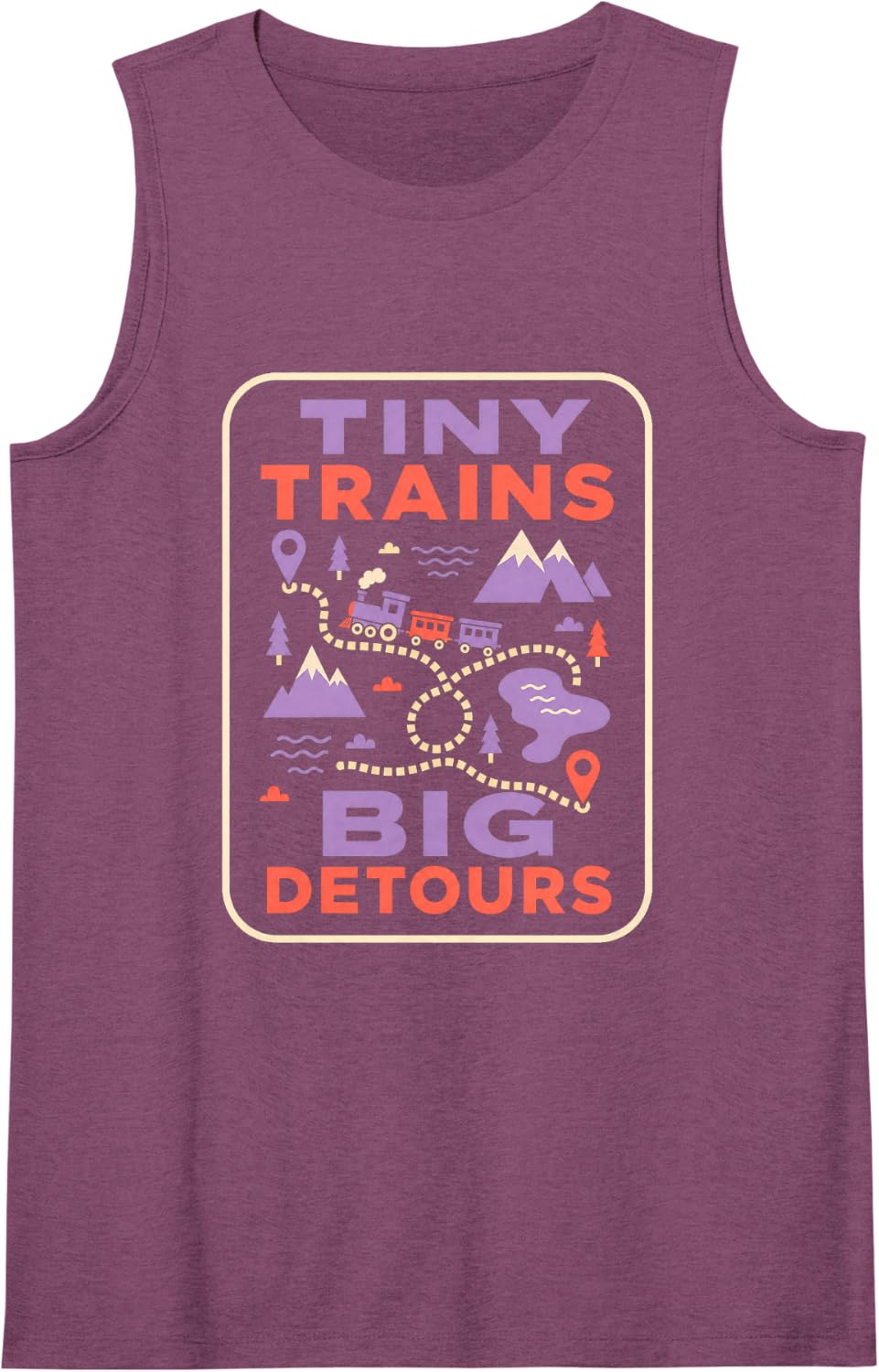 Tiny Trains Big Detours Model Railroading Hobby Humor Modern Sleeveless Tank Top - Purple
