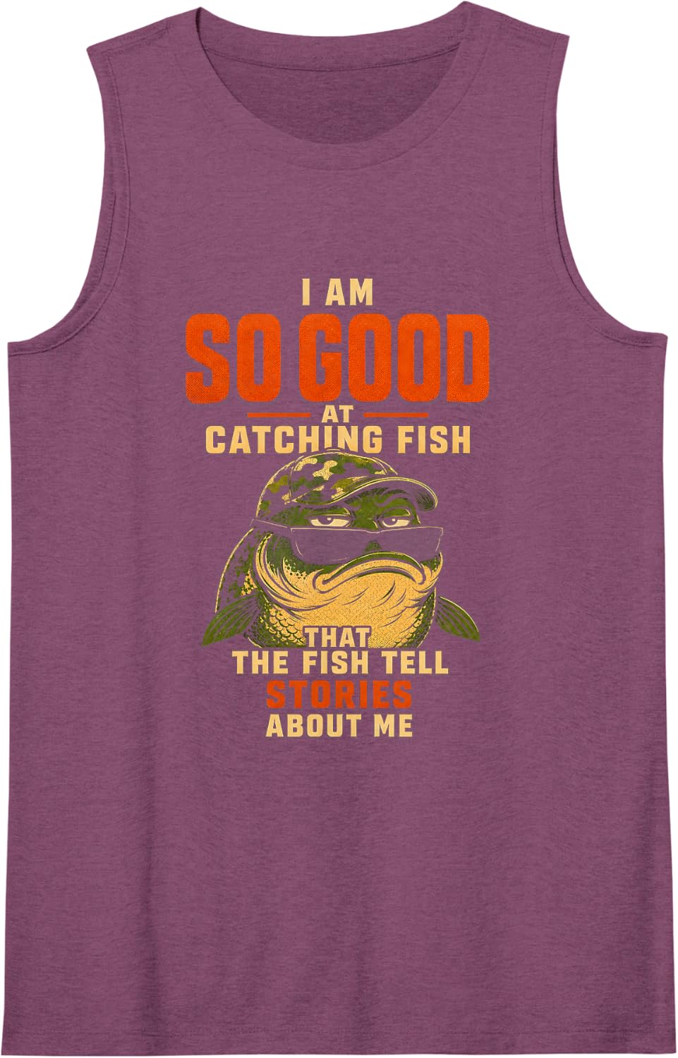 Cranky Catfish Funny Fishing Humor Men So Good Fish Stories Sleeveless Tank Top - Purple