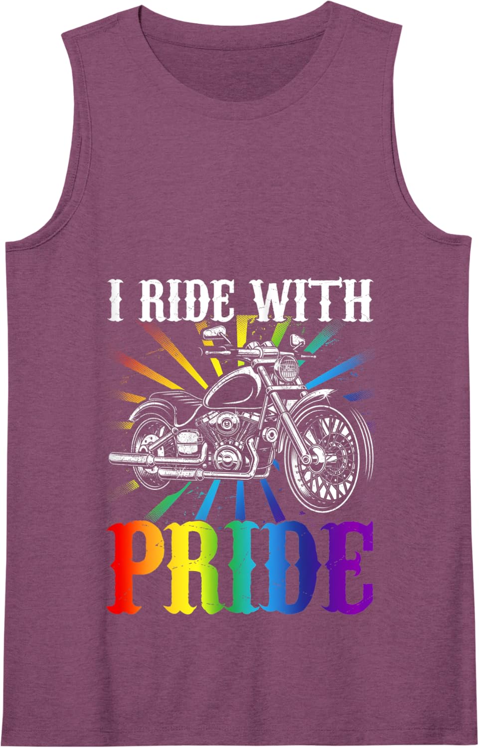 I ride with pride, gay biker, rainbow motorcycle lover queer Tank Top - Purple