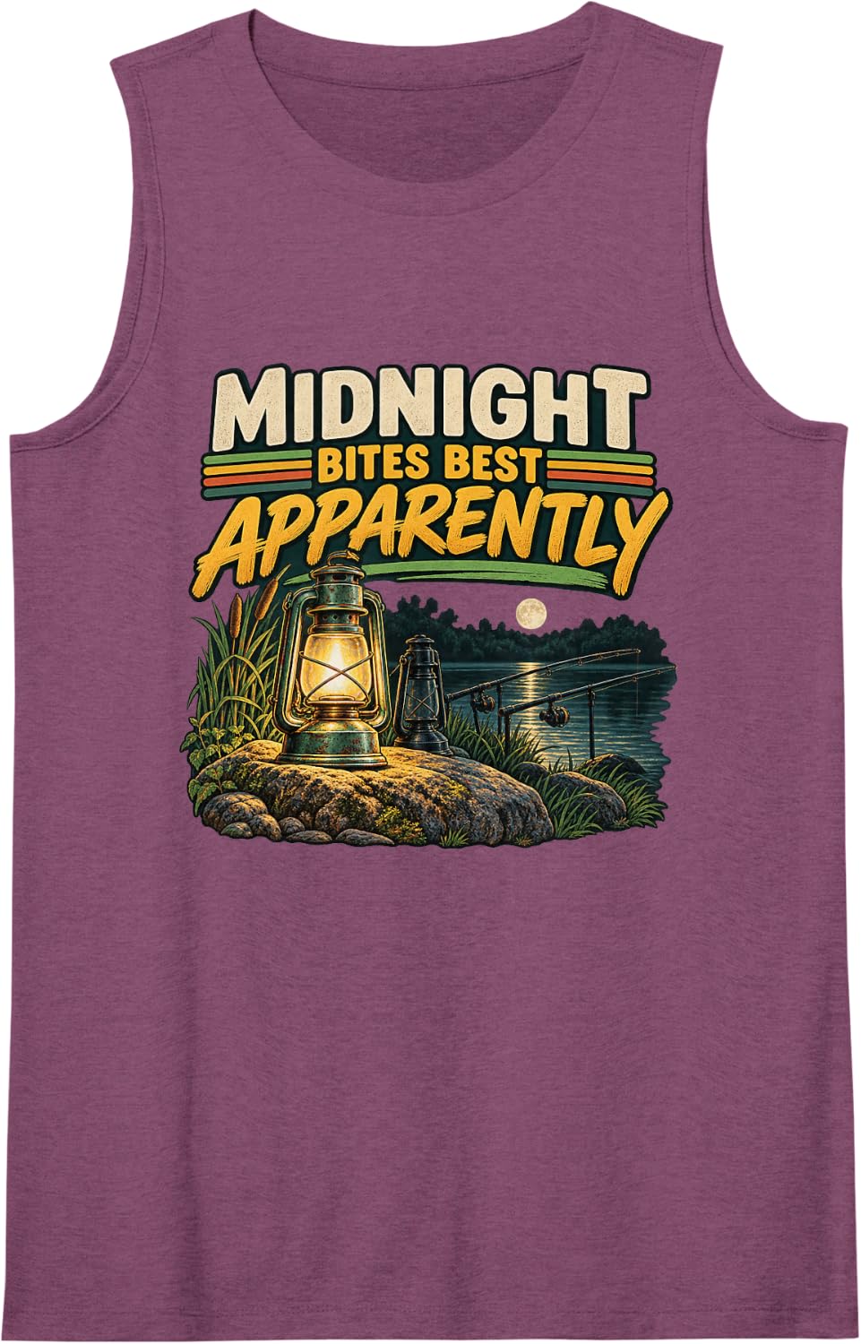 Midnight Bites Best Apparently Catfish Fishing Graphic Sleeveless Tank Top - Purple