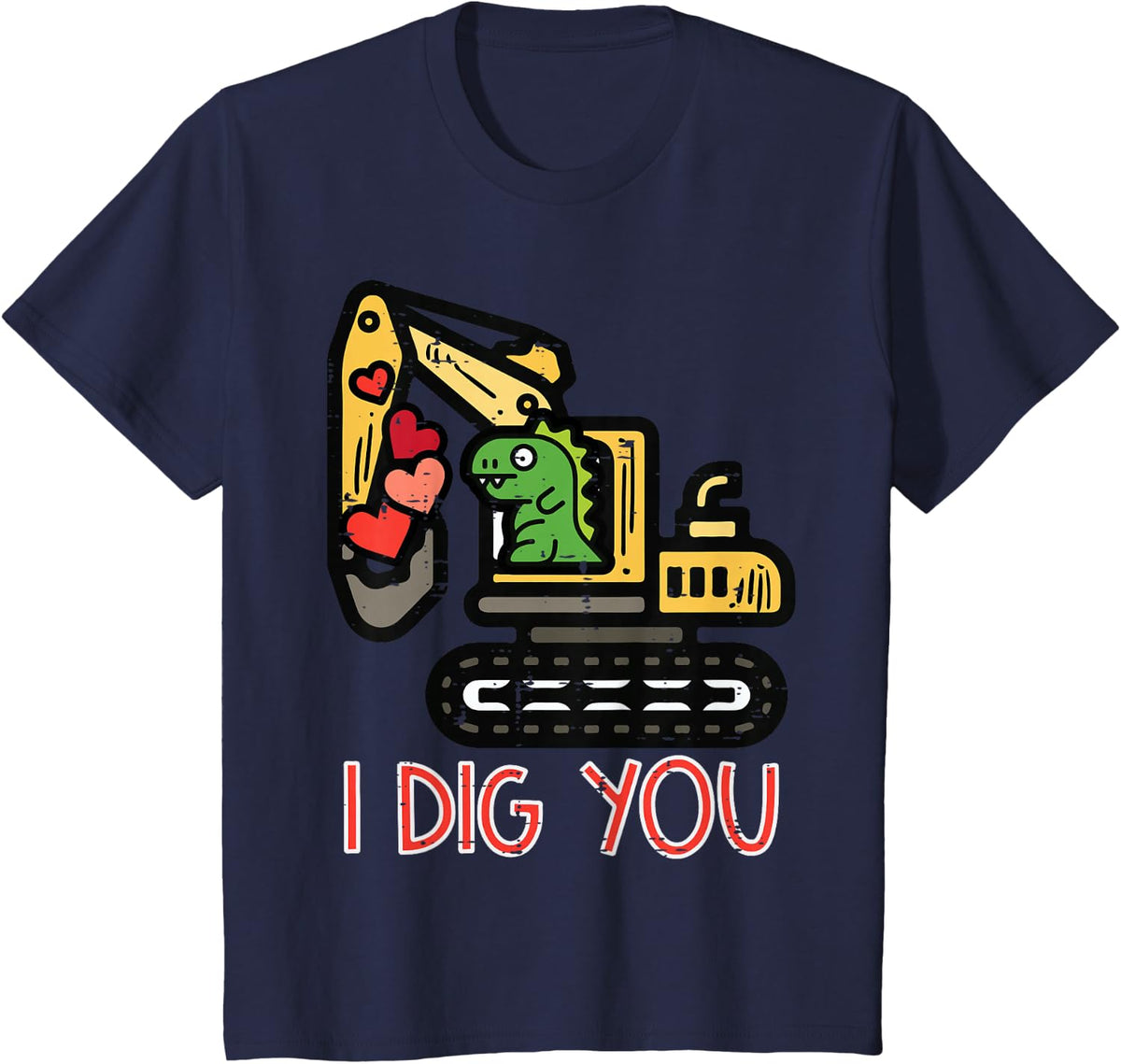 Kids Valentines Day Excavator Dino I Dig You Boys Kids Toddlers T-Shirt - Navy Blue
