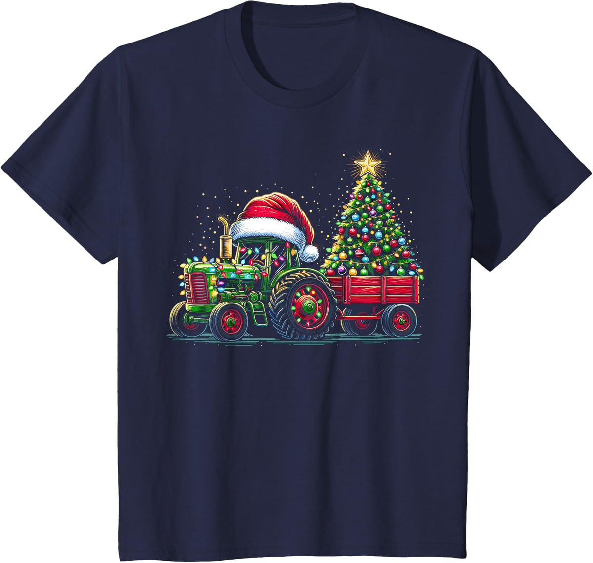 Kids Christmas Tractor Santa Xmas Farm Truck T-Shirt - Navy Blue