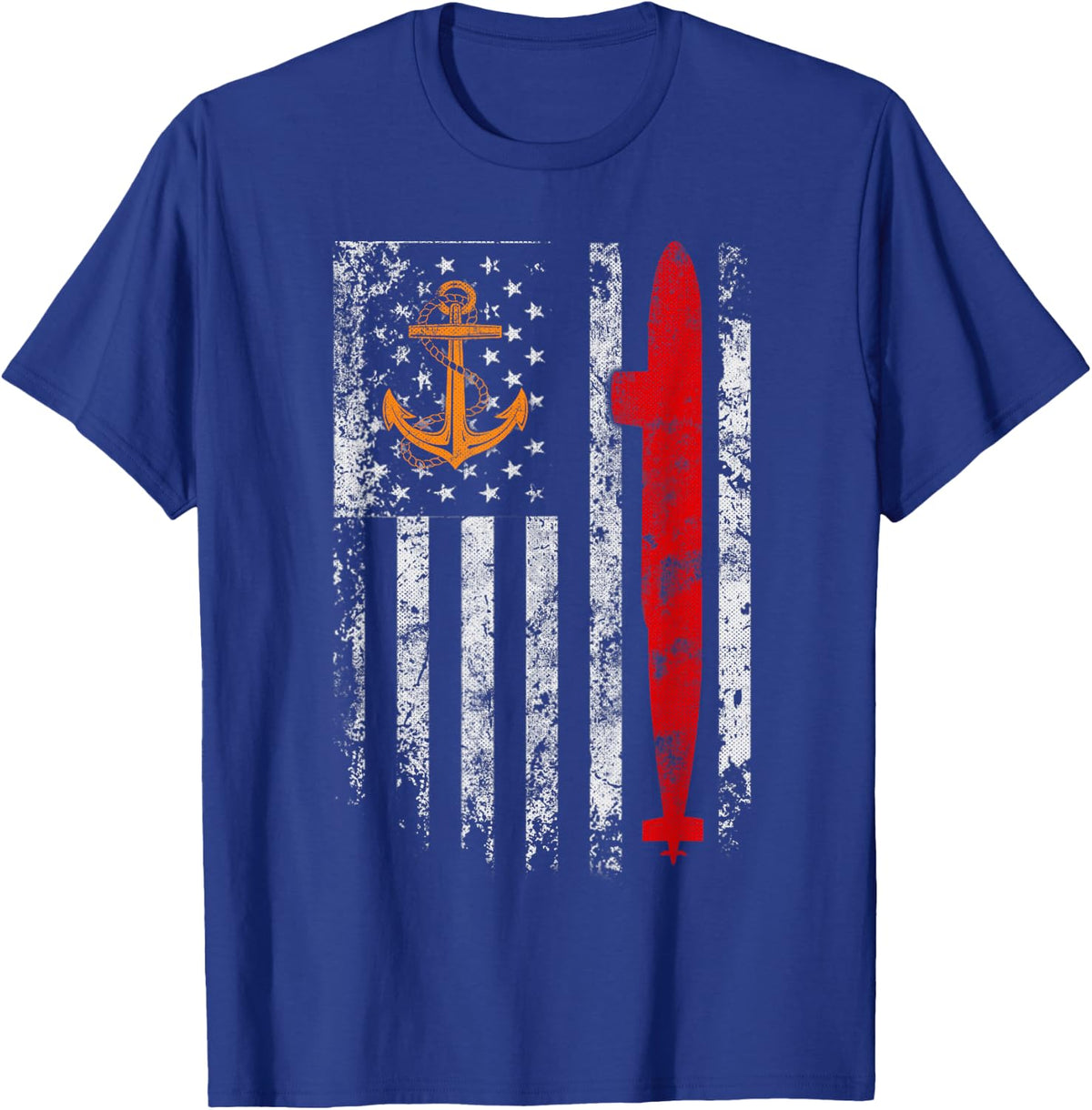 U.S Submarine Silent Service Veteran American Flag Vintage T-Shirt - Royal Blue