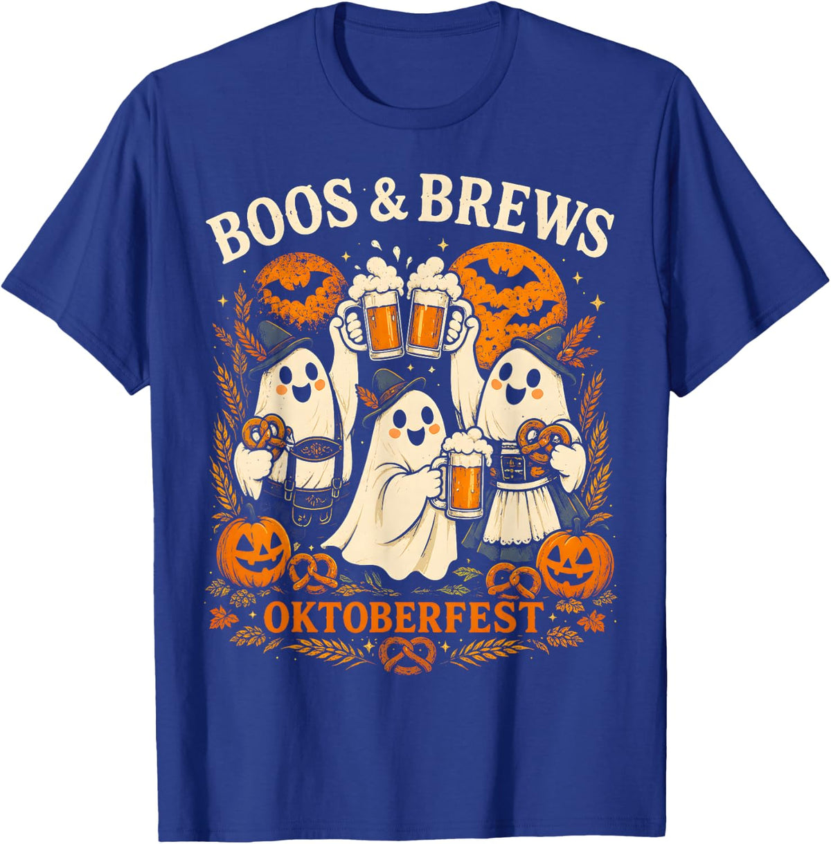 Boos and Brews Oktoberfest Halloween Ghost Men Women T-Shirt - Royal Blue