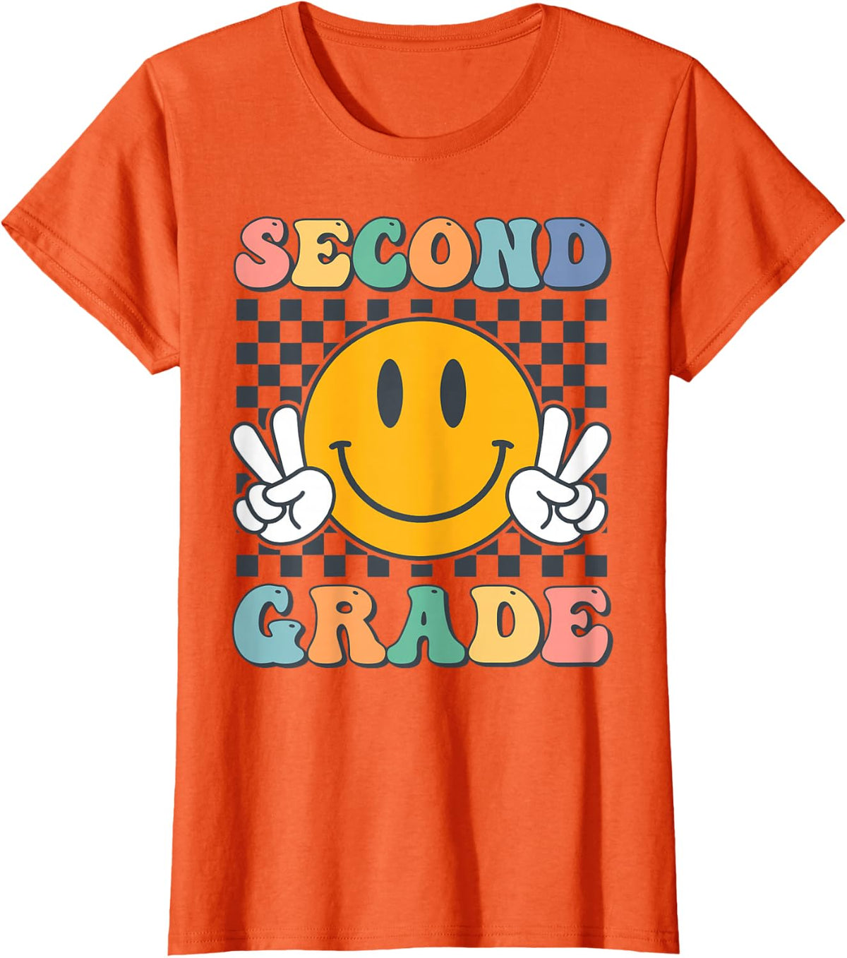 Second Grade Team Teachers Boys Girls Retro Smile 2nd Grade T-Shirt - Orange