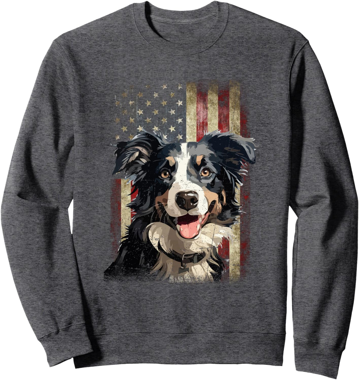 Patriotic Tricolor Border Collie Flag American USA Dog Lover Sweatshirt - Adult Unisex Dark Heather Grey