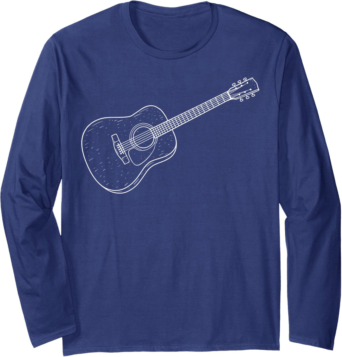 Acoustic Guitar Illustration Long Sleeve T-Shirt - Adult Unisex Navy Blue