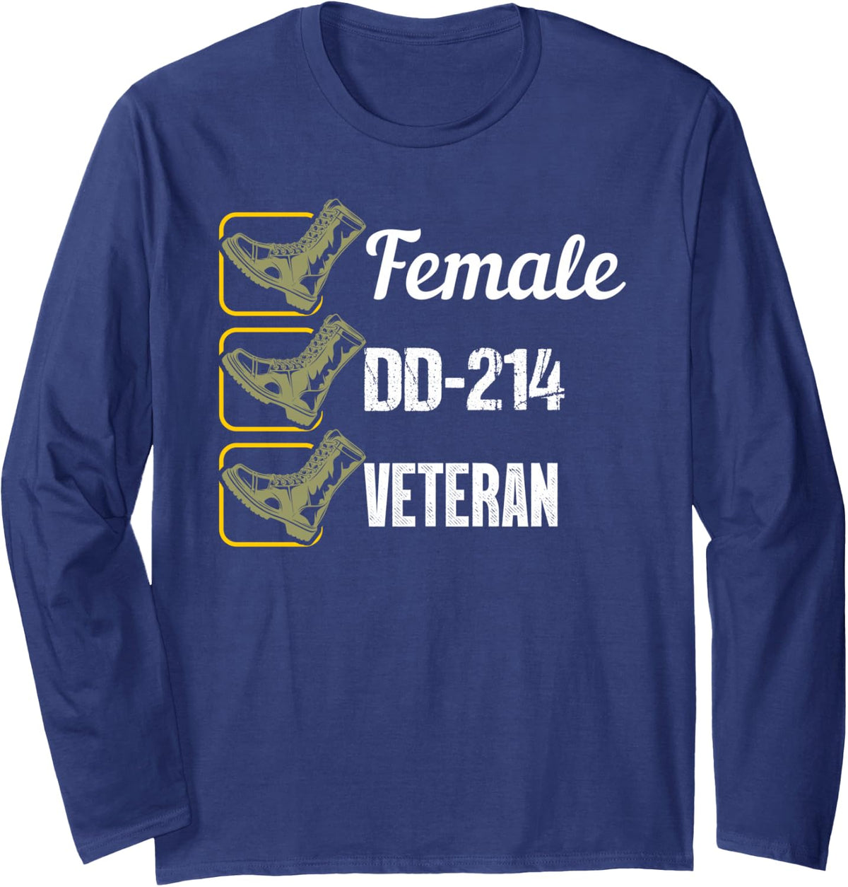 Female Dd-214 Veteran Long Sleeve T-Shirt - Adult Unisex Navy Blue