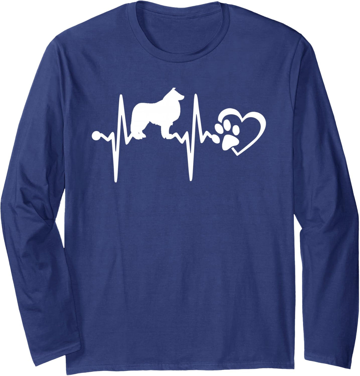 Border Collie Dog Paw Heartbeat Funny Puppy Lover Long Sleeve T-Shirt - Adult Unisex Navy Blue
