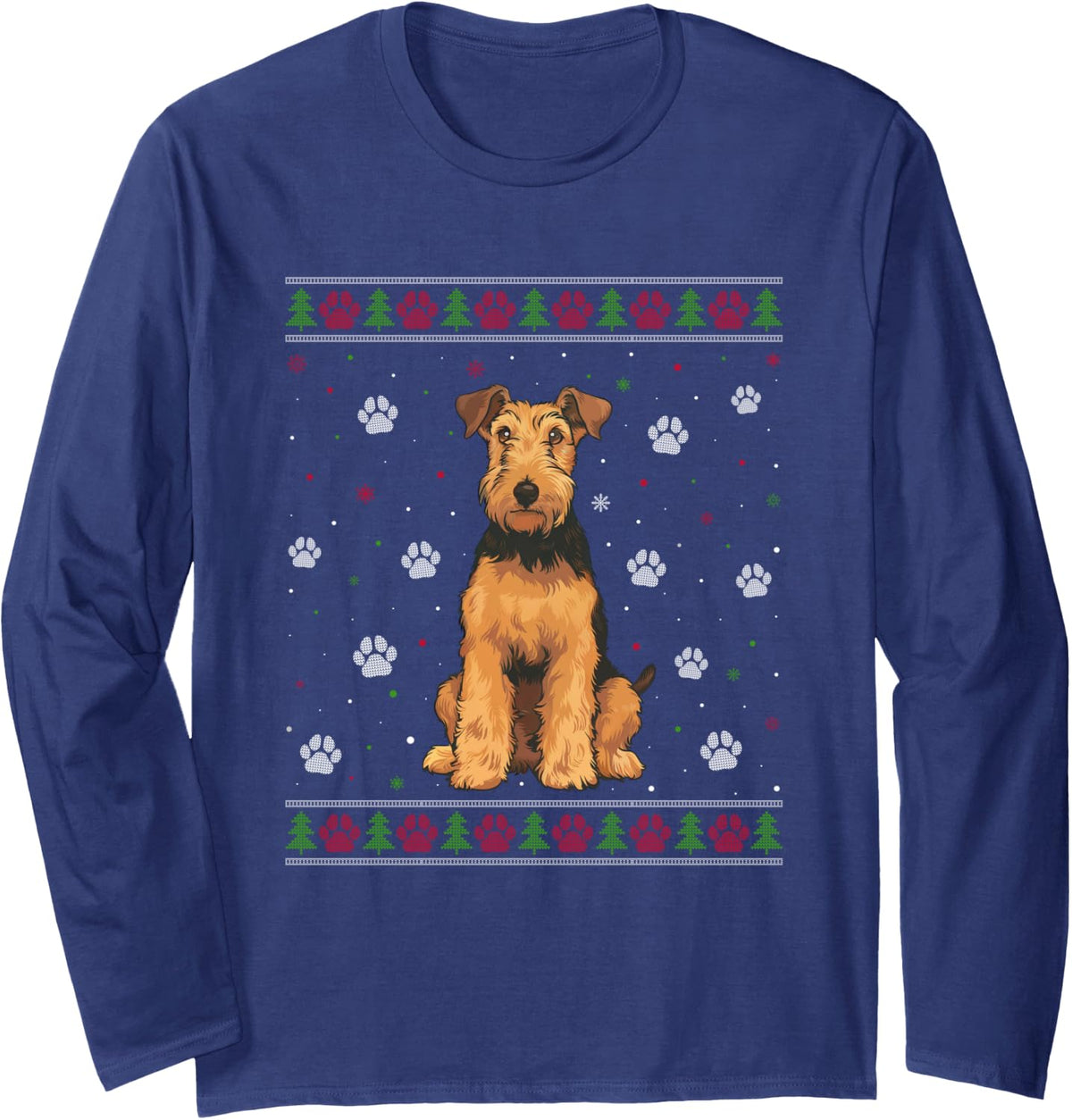 Airedale Terrier Christmas Sweater Xmas Pet Animal Dog Lover Long Sleeve T-Shirt - Adult Unisex Navy Blue