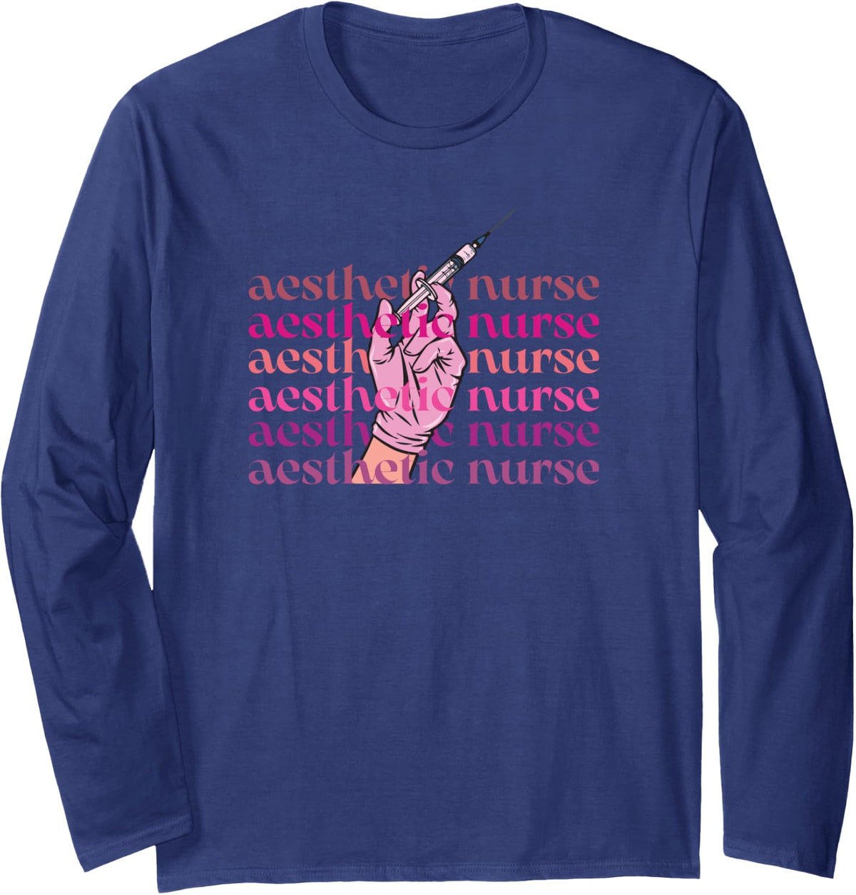 Aesthetic Nurse Long Sleeve T-Shirt - Adult Unisex Navy Blue