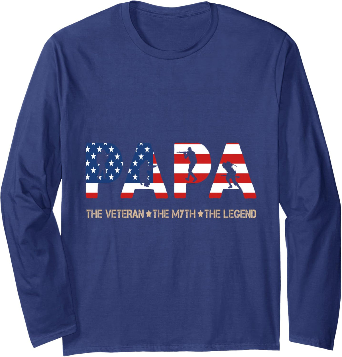 Papa The Veteran The Myth The Legend Long Sleeve T-Shirt - Adult Unisex Navy Blue