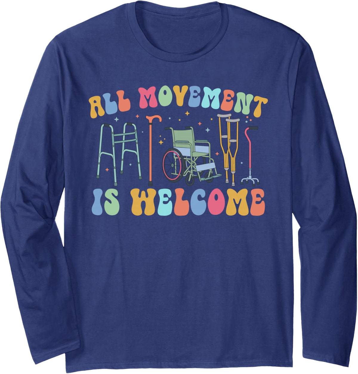 Physical Therapist Appreciation Month Groovy PT Therapist Long Sleeve T-Shirt - Adult Unisex Navy Blue