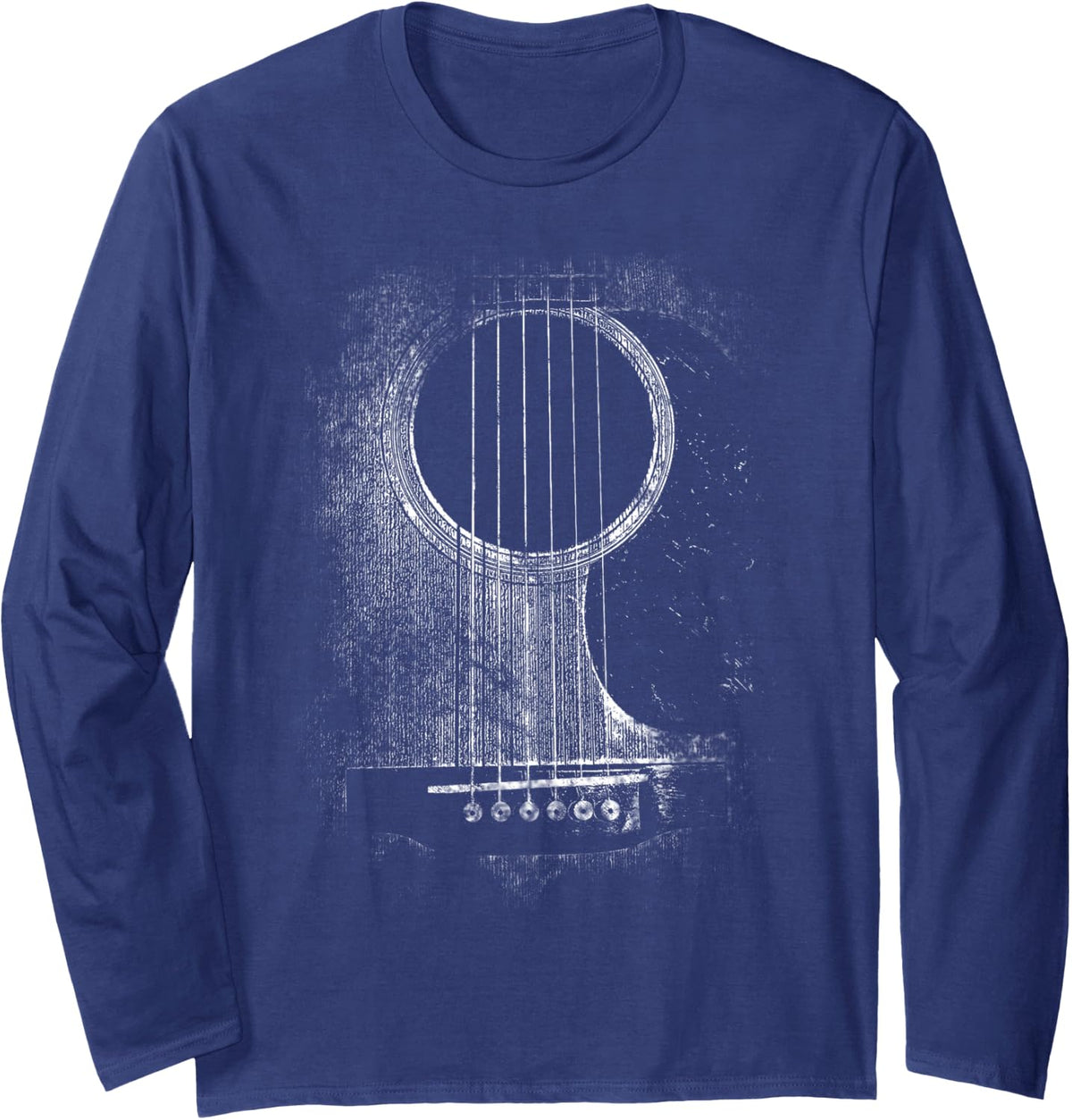 Acoustic Guitar Player Six String Classic Rock & Roll Long Sleeve T-Shirt - Adult Unisex Navy Blue