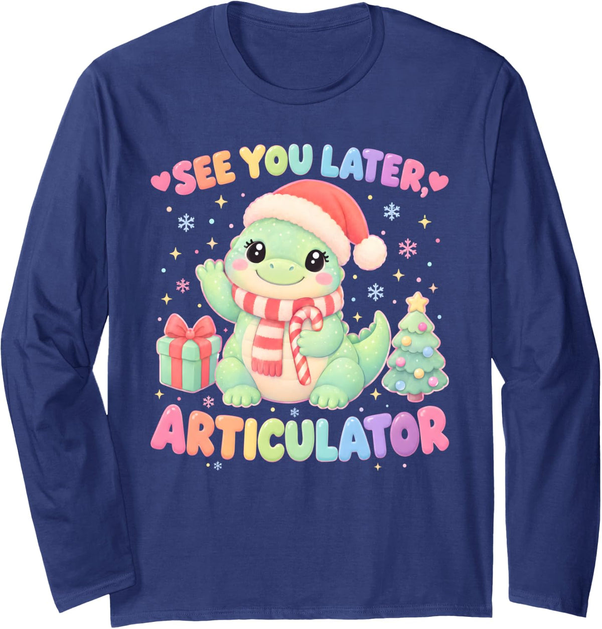 See You Later Articulator SLP Christmas Alligator Long Sleeve T-Shirt - Adult Unisex Navy Blue