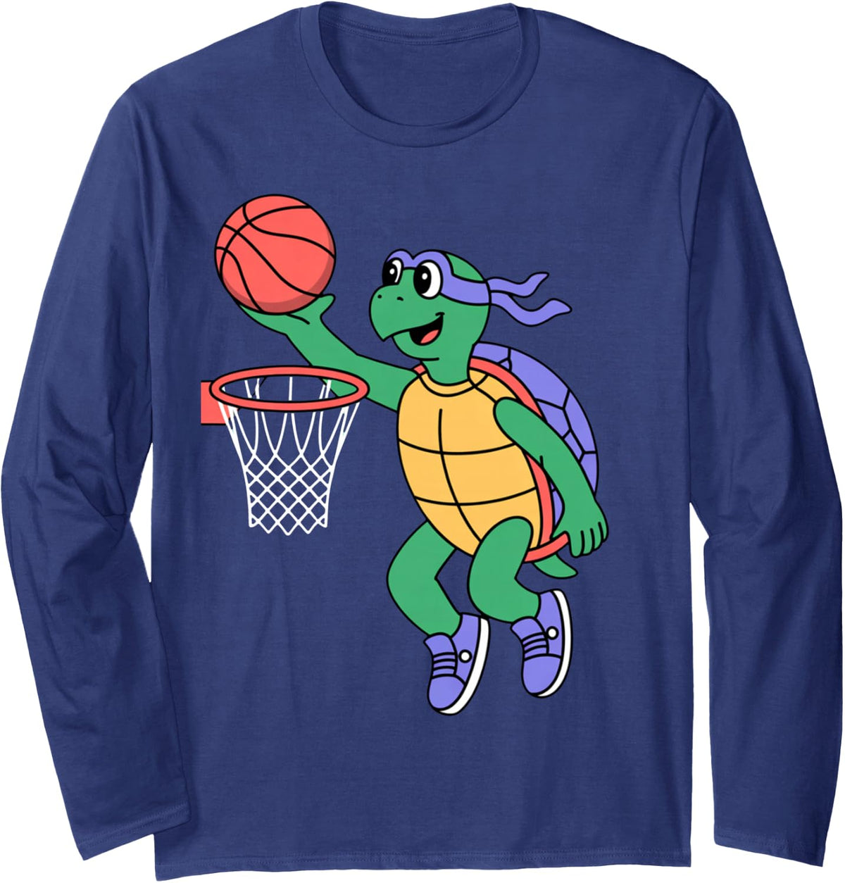 Turtle Playing Sports Wild Animal Turtles Basketball Long Sleeve T-Shirt - Adult Unisex Navy Blue
