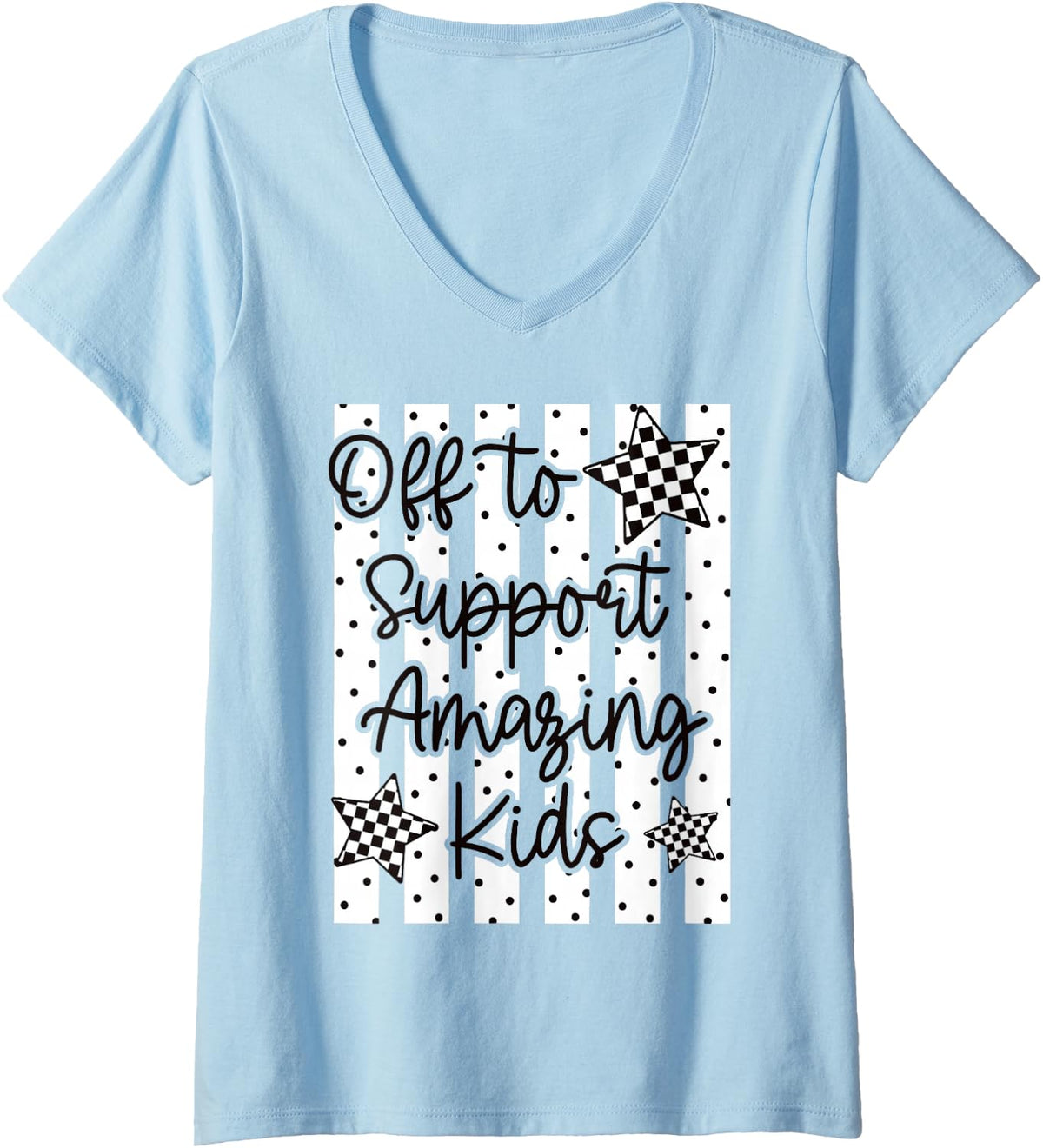 Women's Off to Support Amazing Kids Paraprofessional Teacher Aide V-Neck T-Shirt - Baby Blue