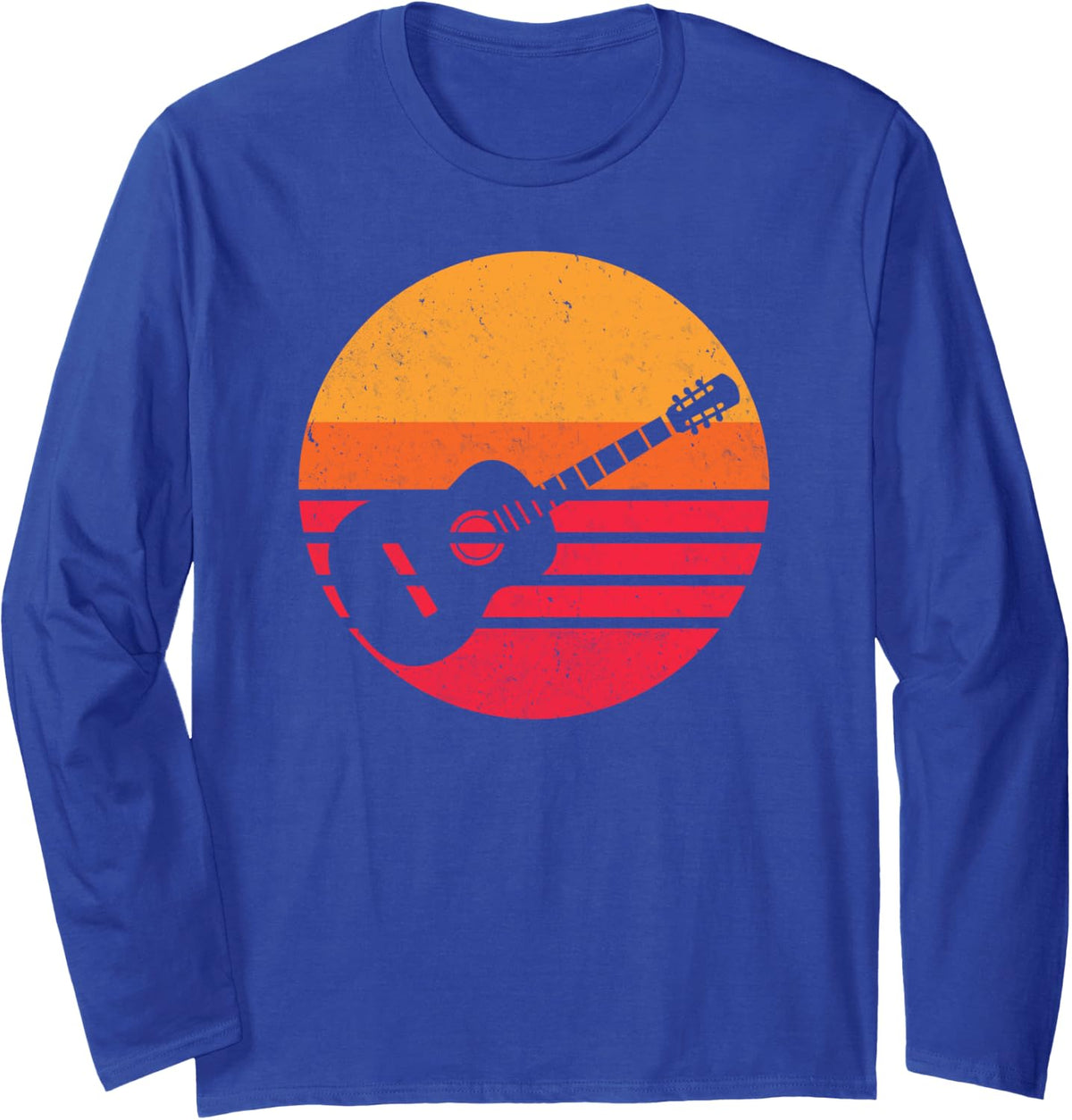 Classic Acoustic Guitar Retro Sunset Long Sleeve T-Shirt - Adult Unisex Royal Blue