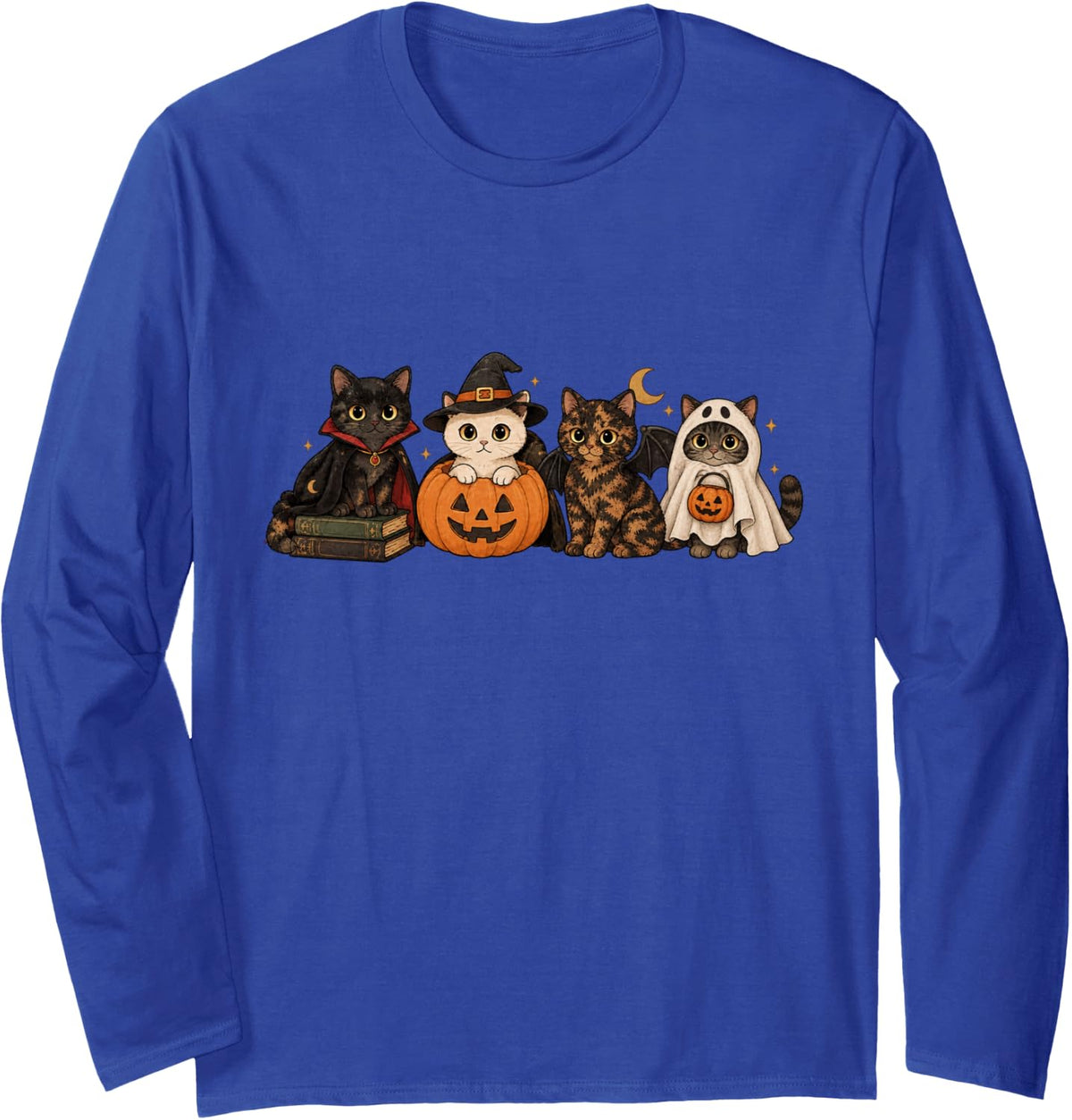 Spooky Halloween Cute Ghost Tortoiseshell Cat Lover Long Sleeve T-Shirt - Adult Unisex Royal Blue