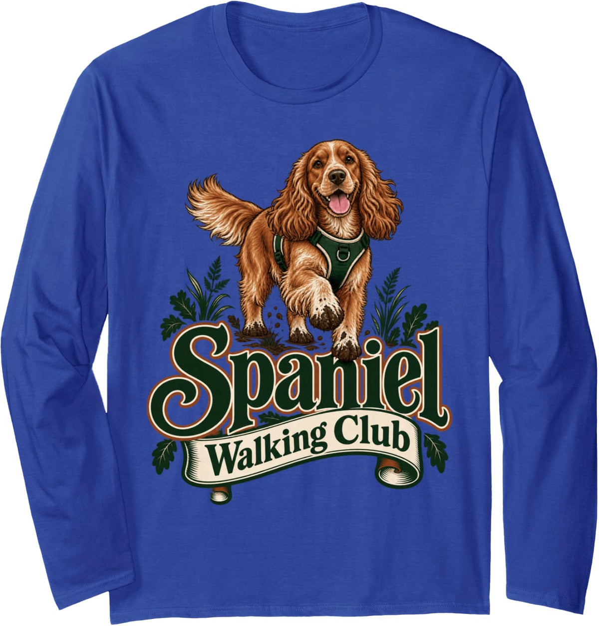 Spaniel Walking Club British Dog Lover Design Long Sleeve T-Shirt - Adult Unisex Royal Blue