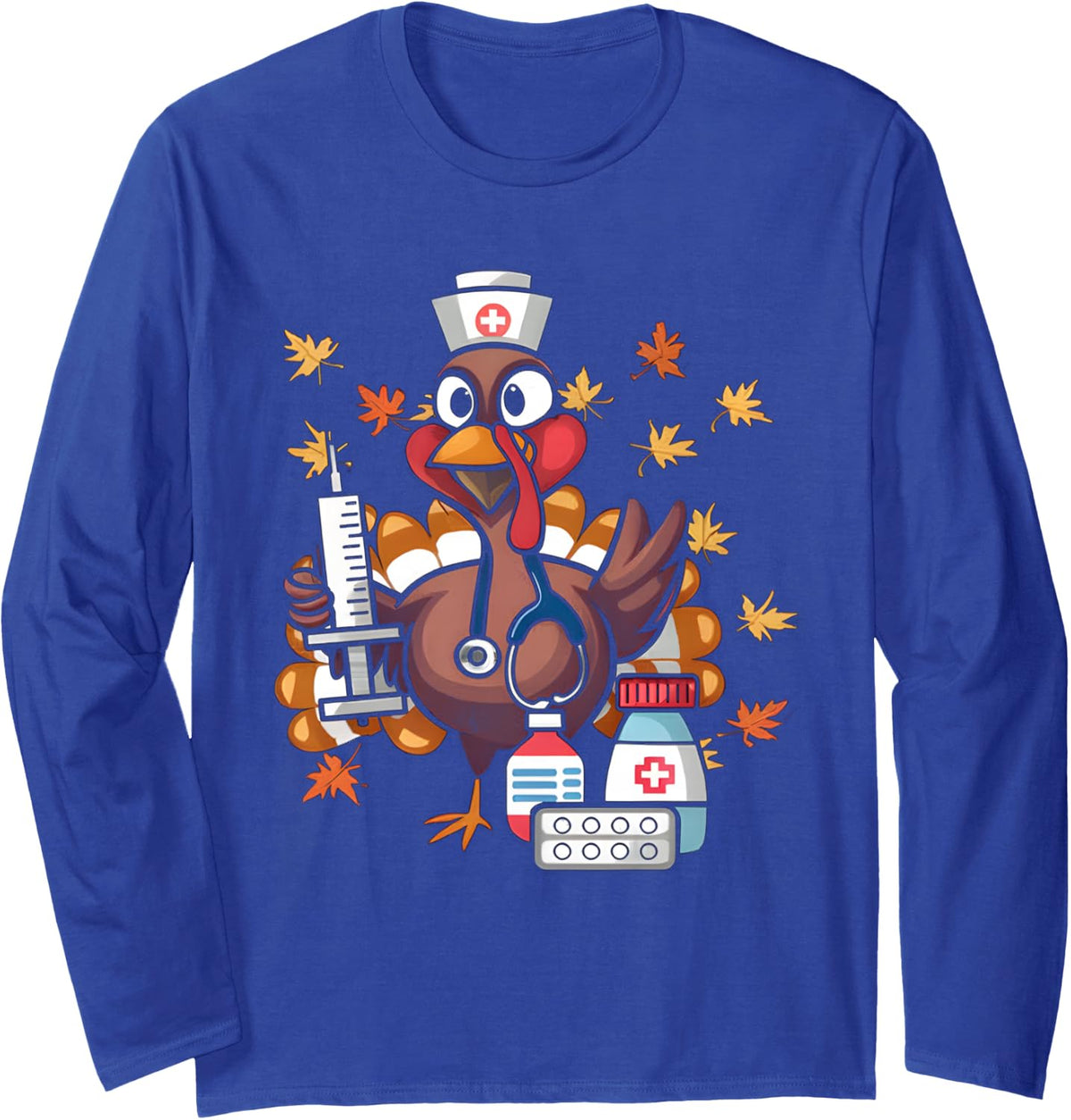 Thanksgiving Nurse Turkey RN ICU ER NICU Nurse Crew Women Long Sleeve T-Shirt - Adult Unisex Royal Blue