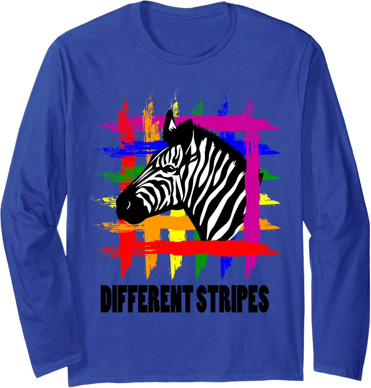 Rainbow Zebra Stripes LGBT Pride Month Different Stripes Long Sleeve T-Shirt - Adult Unisex Royal Blue