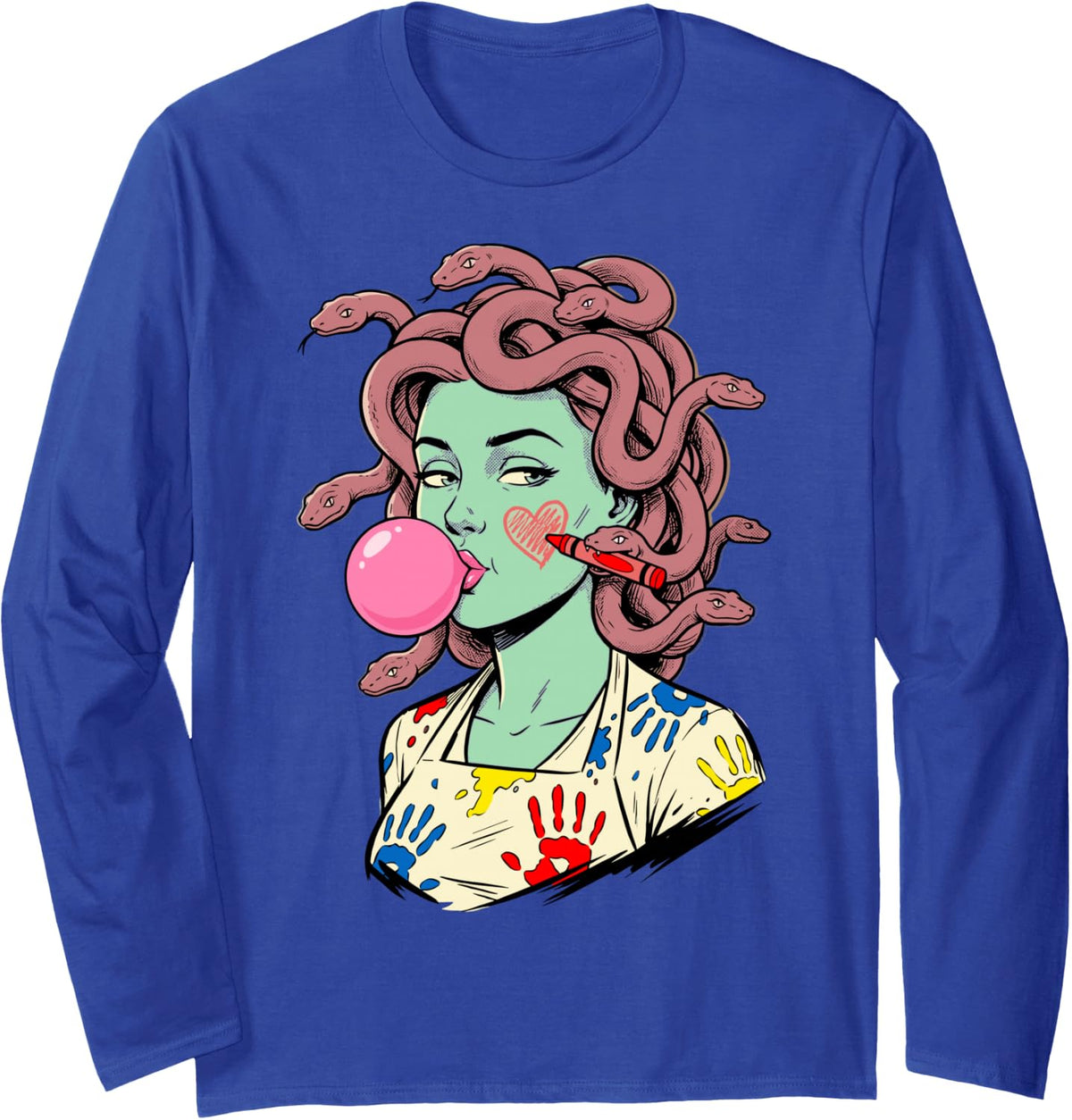Kindergarten Teacher Medusa Funny Snake Hair Art Humor Long Sleeve T-Shirt - Adult Unisex Royal Blue