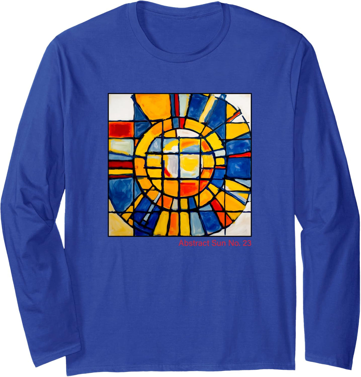Abstract Sun No. 23 - Geometric Abstract Modern Art Long Sleeve T-Shirt - Adult Unisex Royal Blue