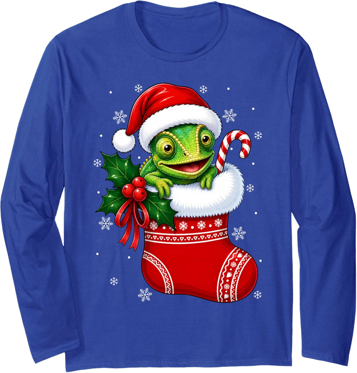 Chameleon Christmas Stocking Cute Festive Chameleon Xmas Long Sleeve T-Shirt - Adult Unisex Royal Blue