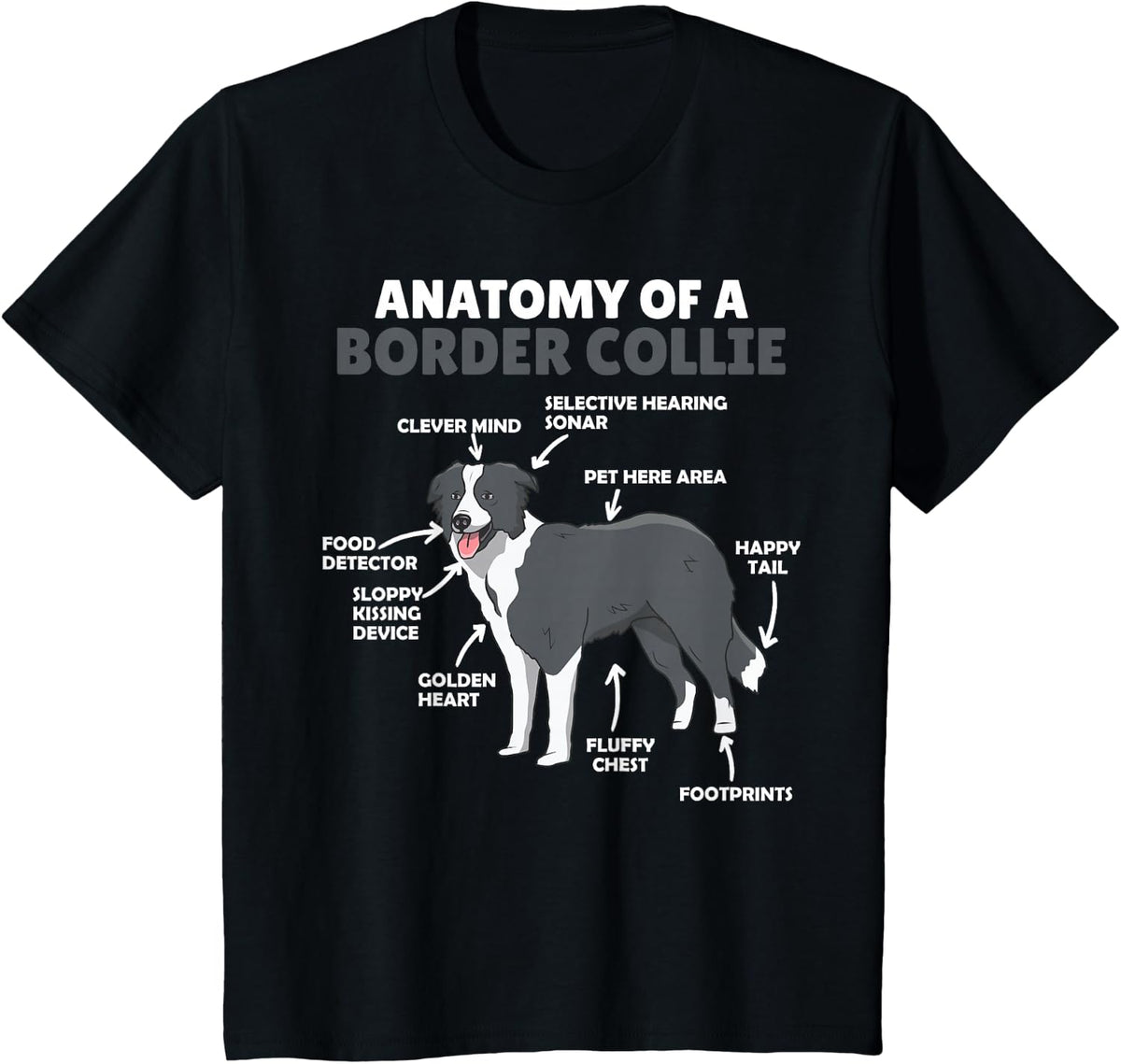 Anatomy Of A Border Collie Cute Dogs Funny Puppy Dog T-Shirt - Black